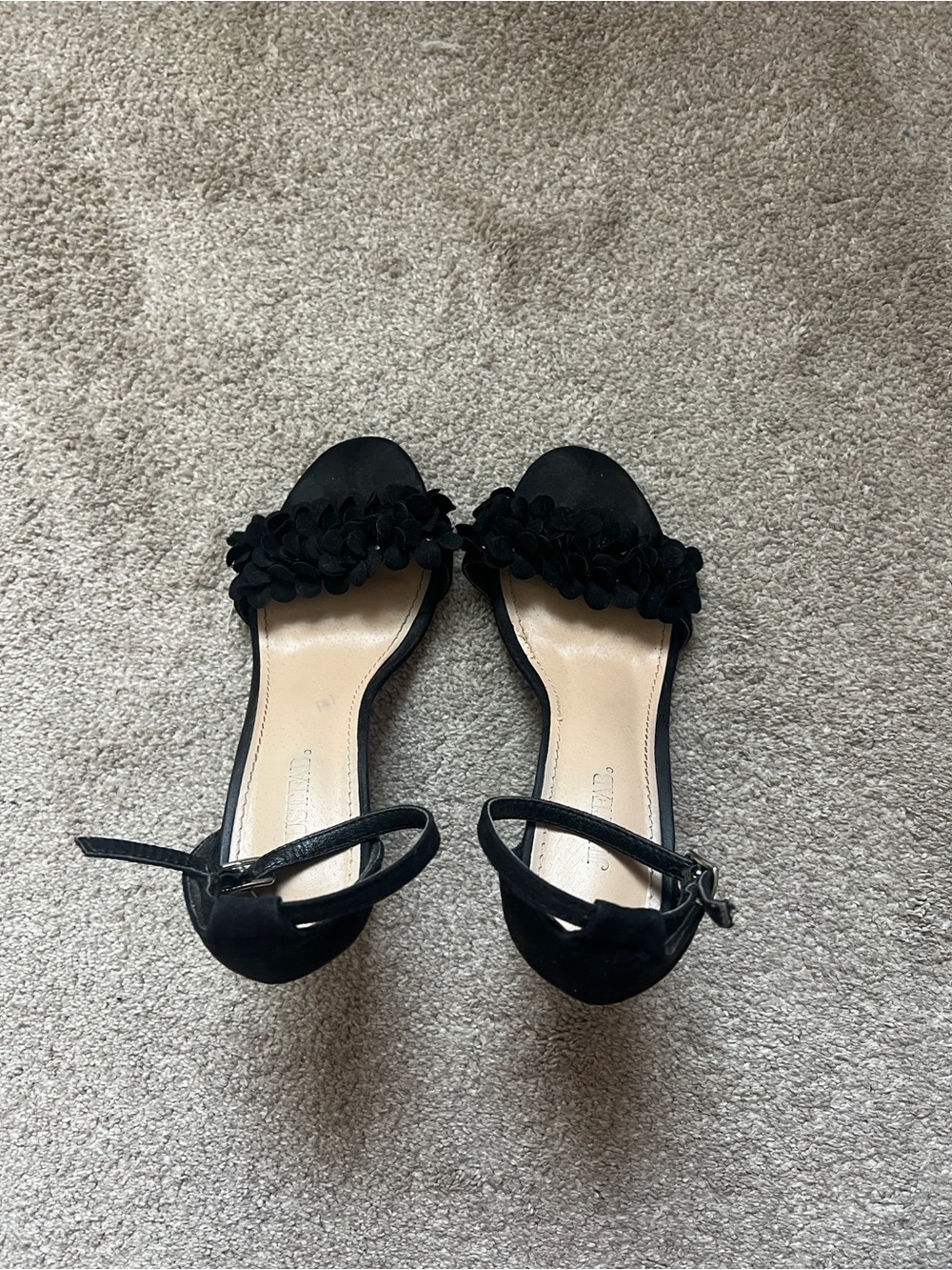 JustFab Black Floral Ankle-Strap Heels